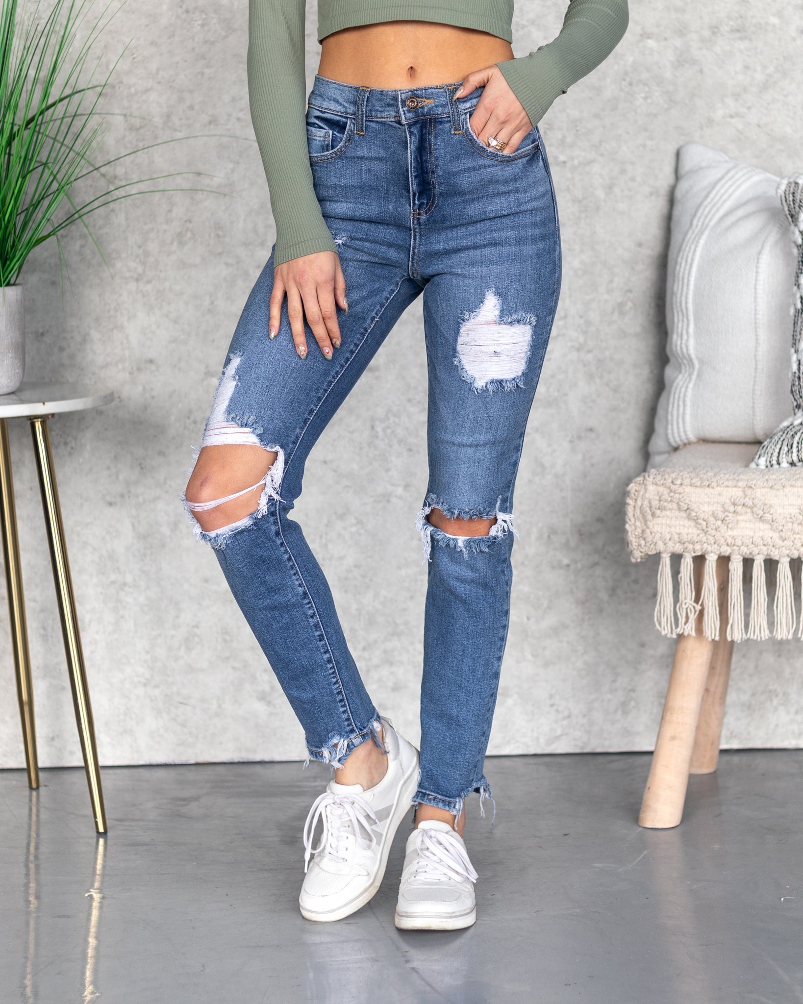 Torrey High Rise Distressed Skinny Jeans - Medium Wash
